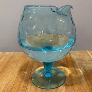 Aqua Turquoise Art Glass Pitcher Coastal Cottage Boho Pedestal